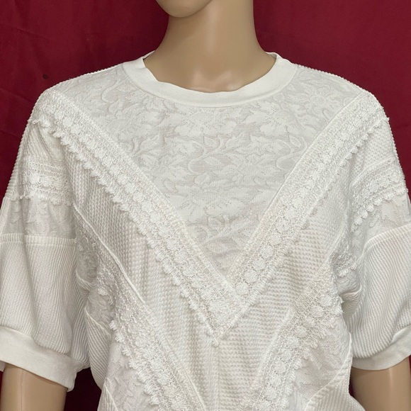 Vintage 1980’s L.A. Dreamin’ Lace Overlay Short Sleeve Knit Top XL - Picture 2 of 7
